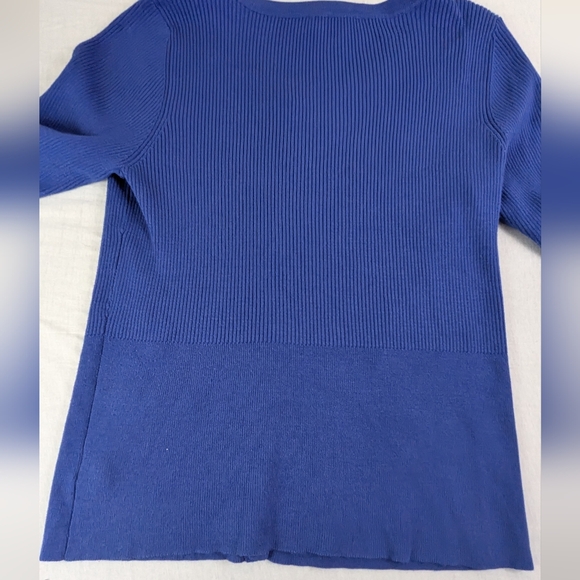 White House Black Market Ribbed Cobalt Blue Cardigan Front Snap Large - Picture 6 of 7